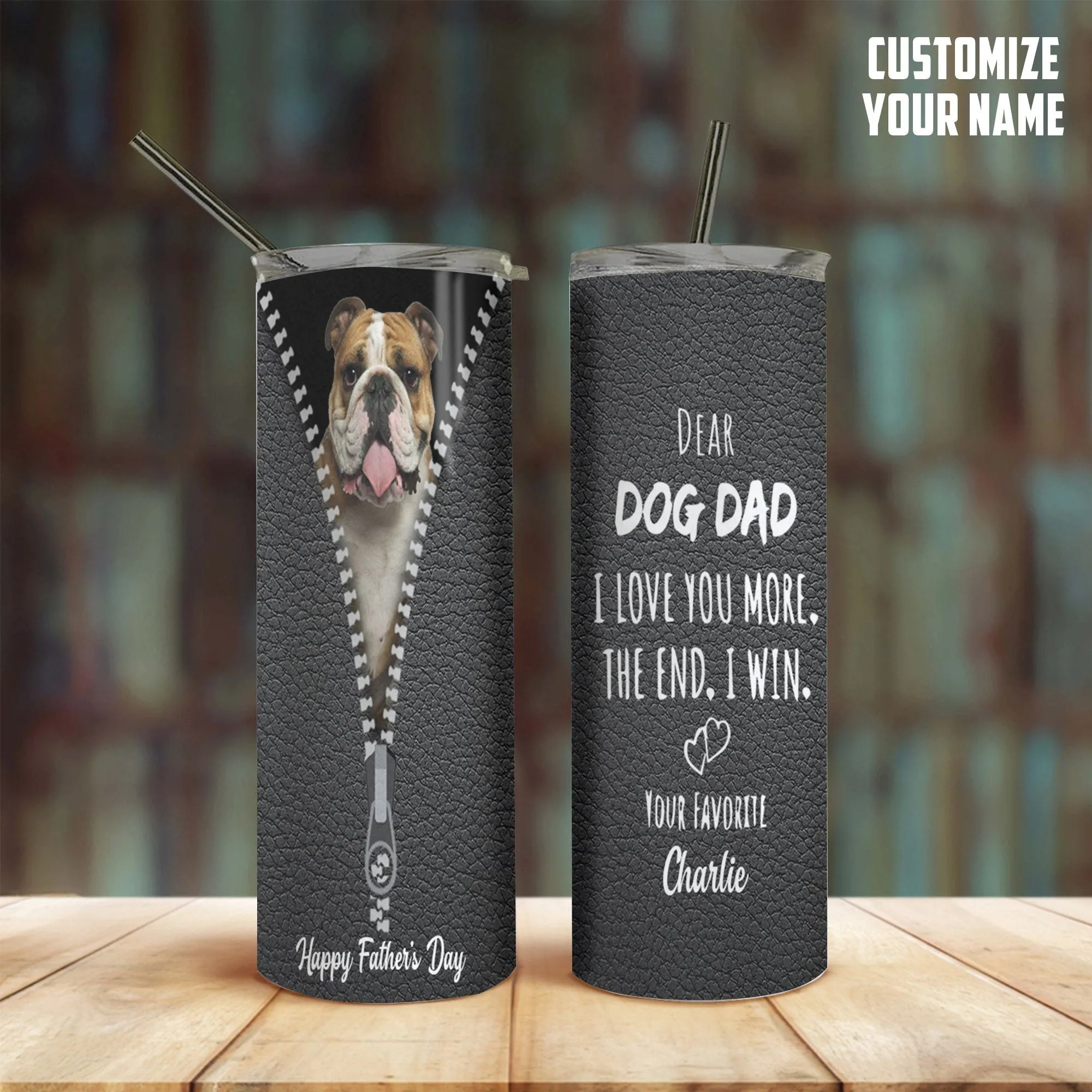 Gearhuman 3D Dear Dog Dad Fathers Day Gift Custom Name Tumbler Bulldog