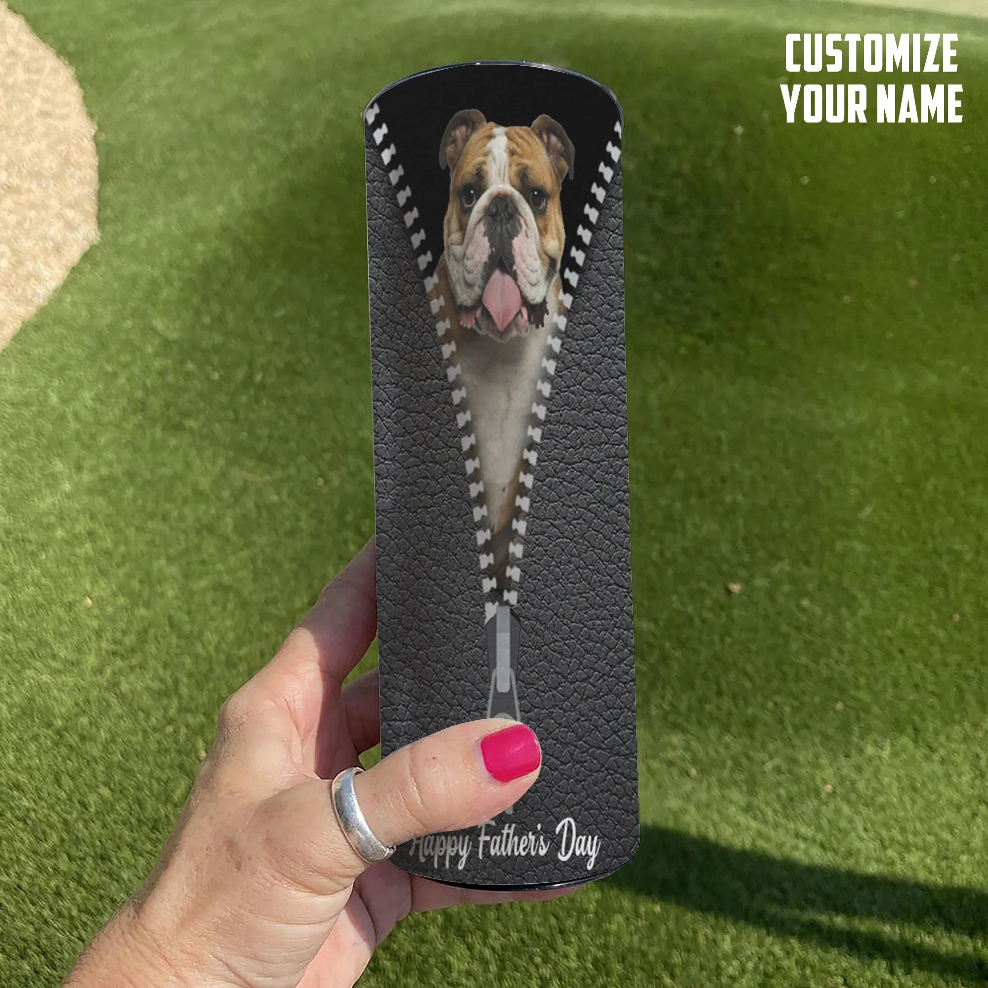 Gearhuman 3D Dear Dog Dad Fathers Day Gift Custom Name Tumbler Bulldog