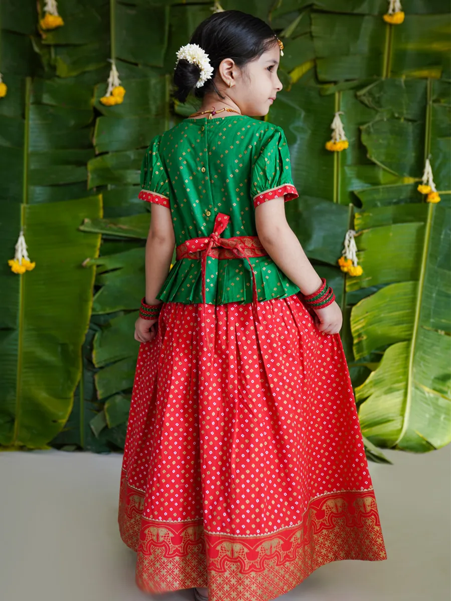 Girl Bandhani Pattu Pavdai-Green