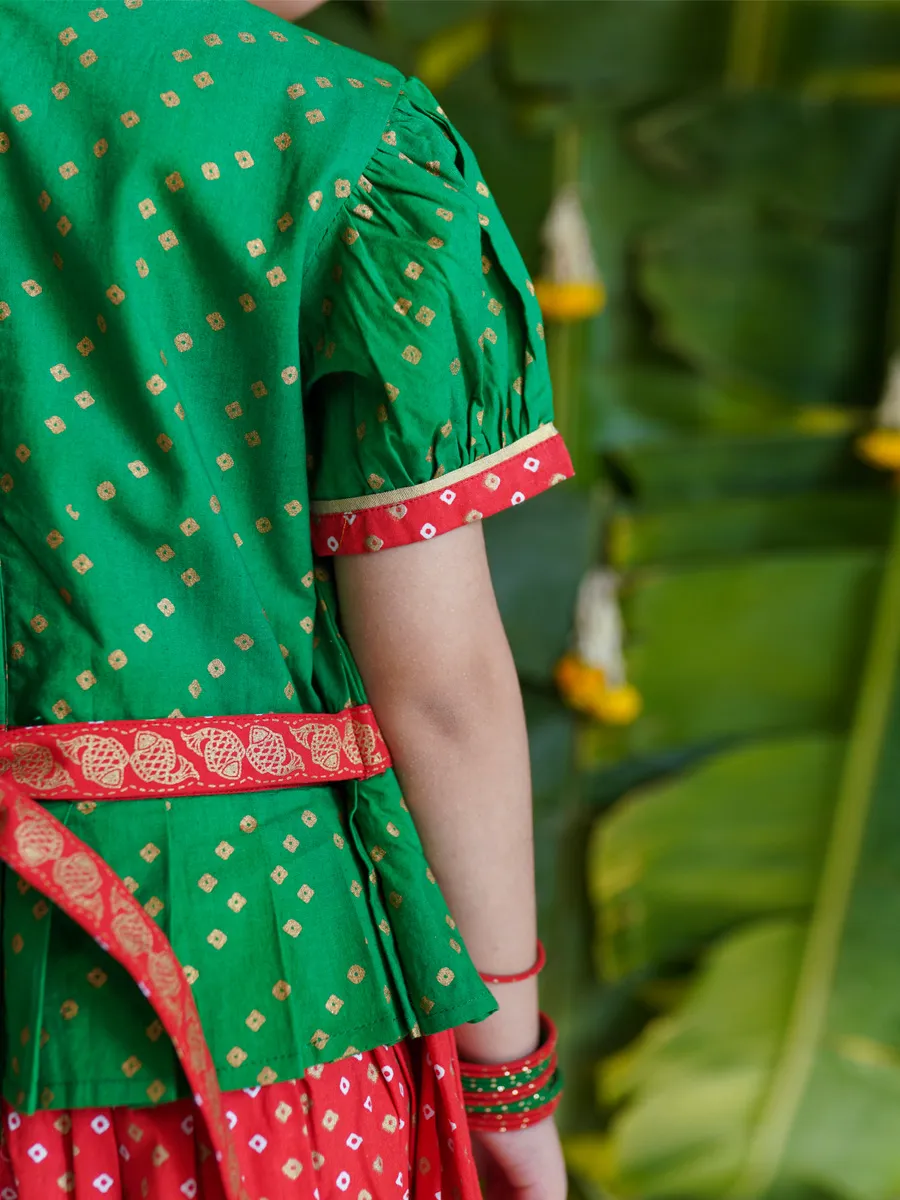 Girl Bandhani Pattu Pavdai-Green