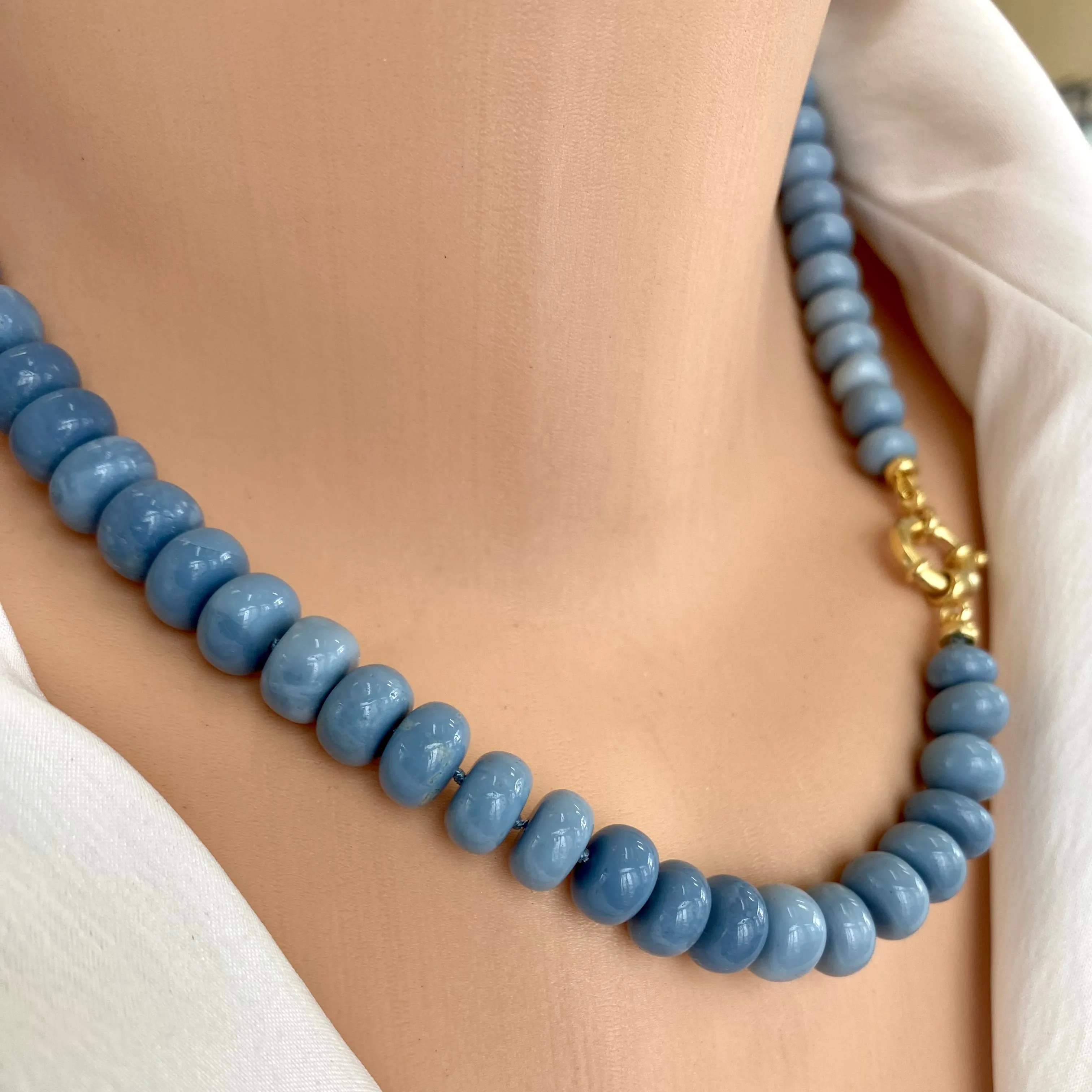 Graduated Oregon Blue Opal Candy Necklace, 18 or 19in, Gold Vermeil Plated Silver