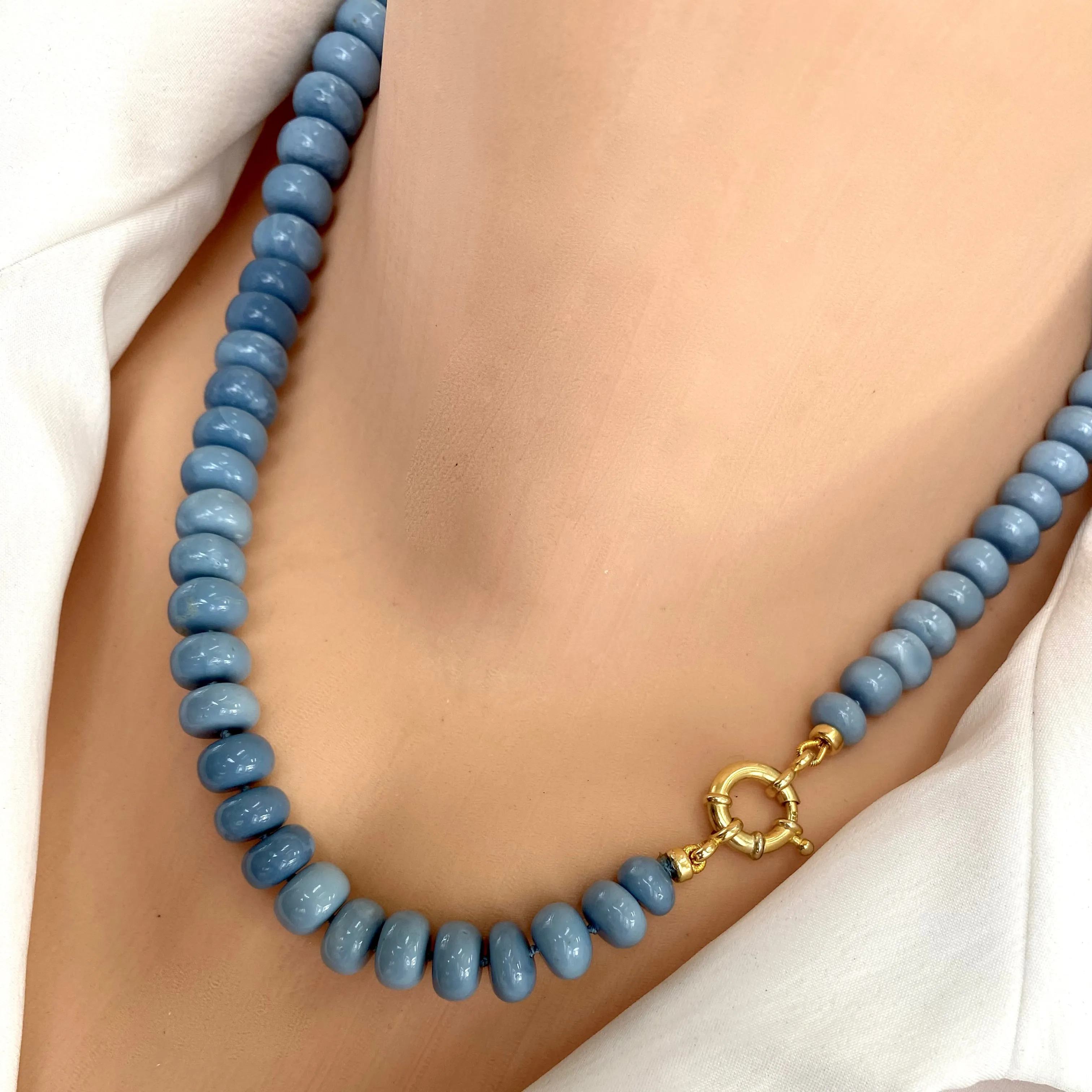 Graduated Oregon Blue Opal Candy Necklace, 18 or 19in, Gold Vermeil Plated Silver