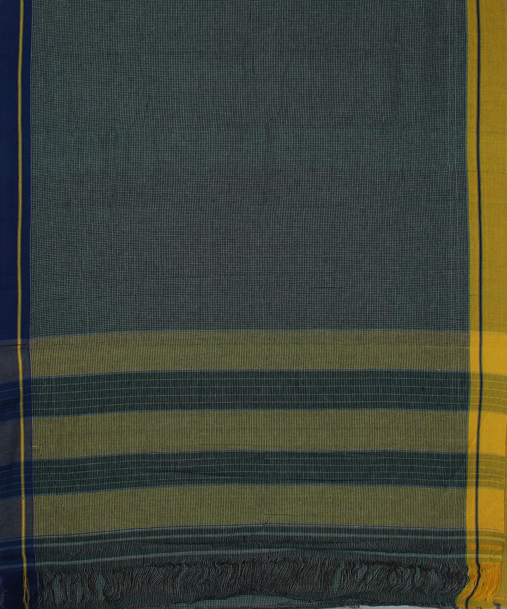 Green check blue yellow border patteda anchu cotton saree