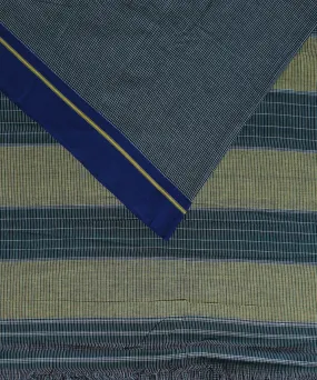 Green check blue yellow border patteda anchu cotton saree