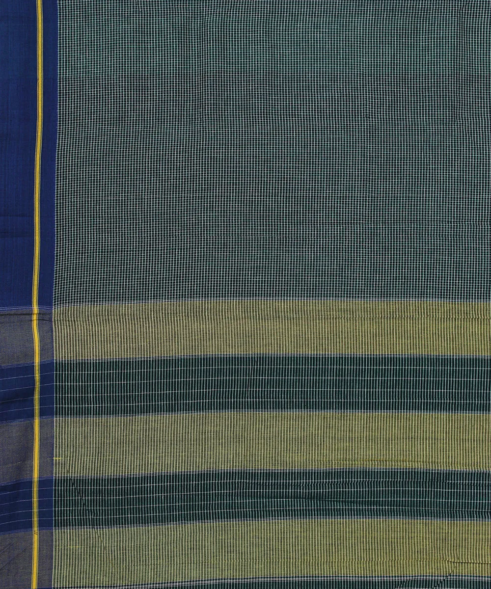 Green check blue yellow border patteda anchu cotton saree