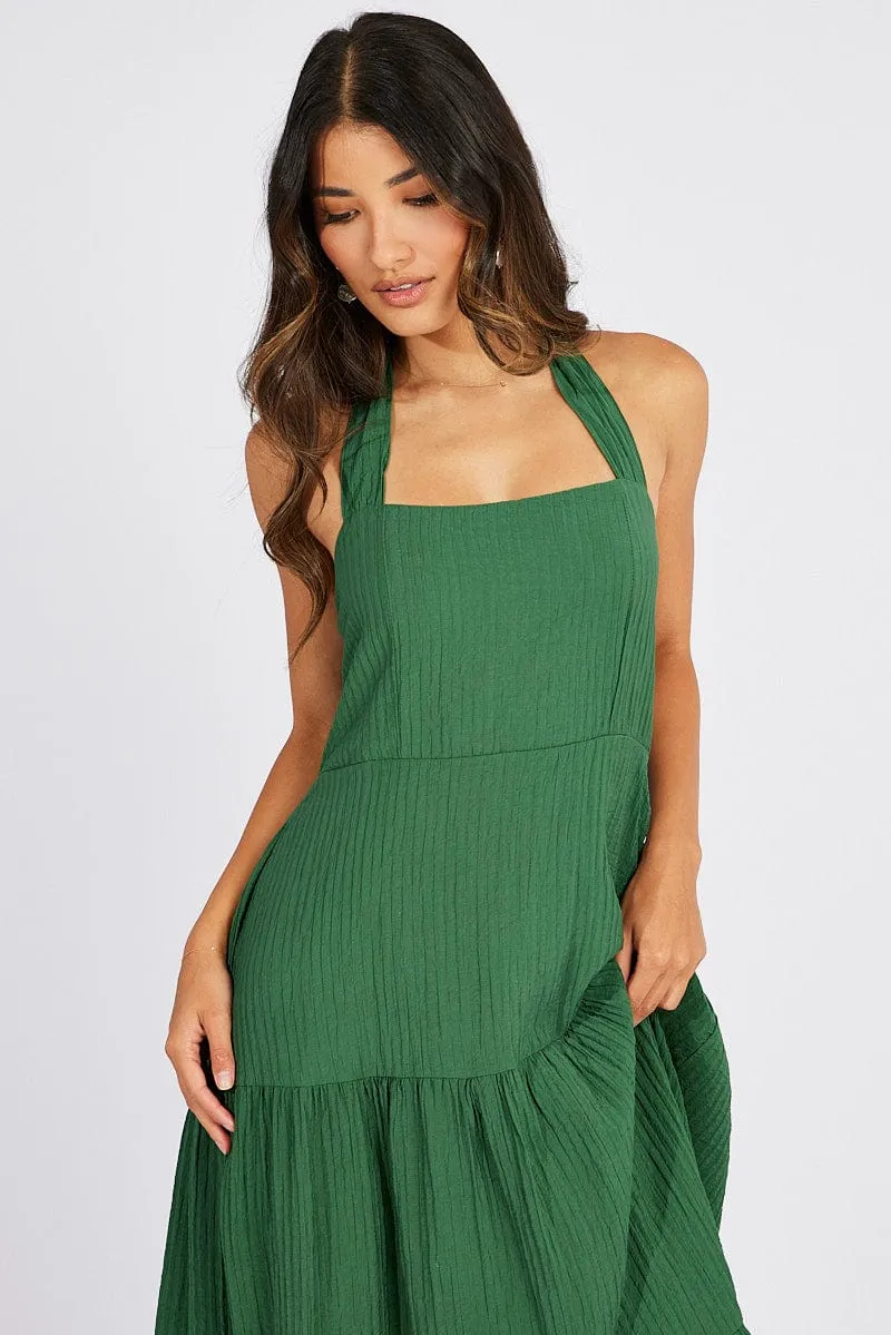 Green Maxi Dress Square Neck Tiered