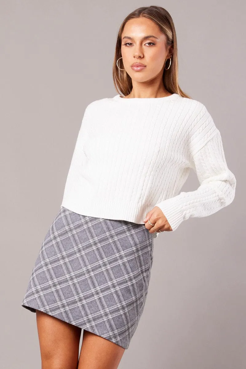 Grey Check Mini Skirt High Rise