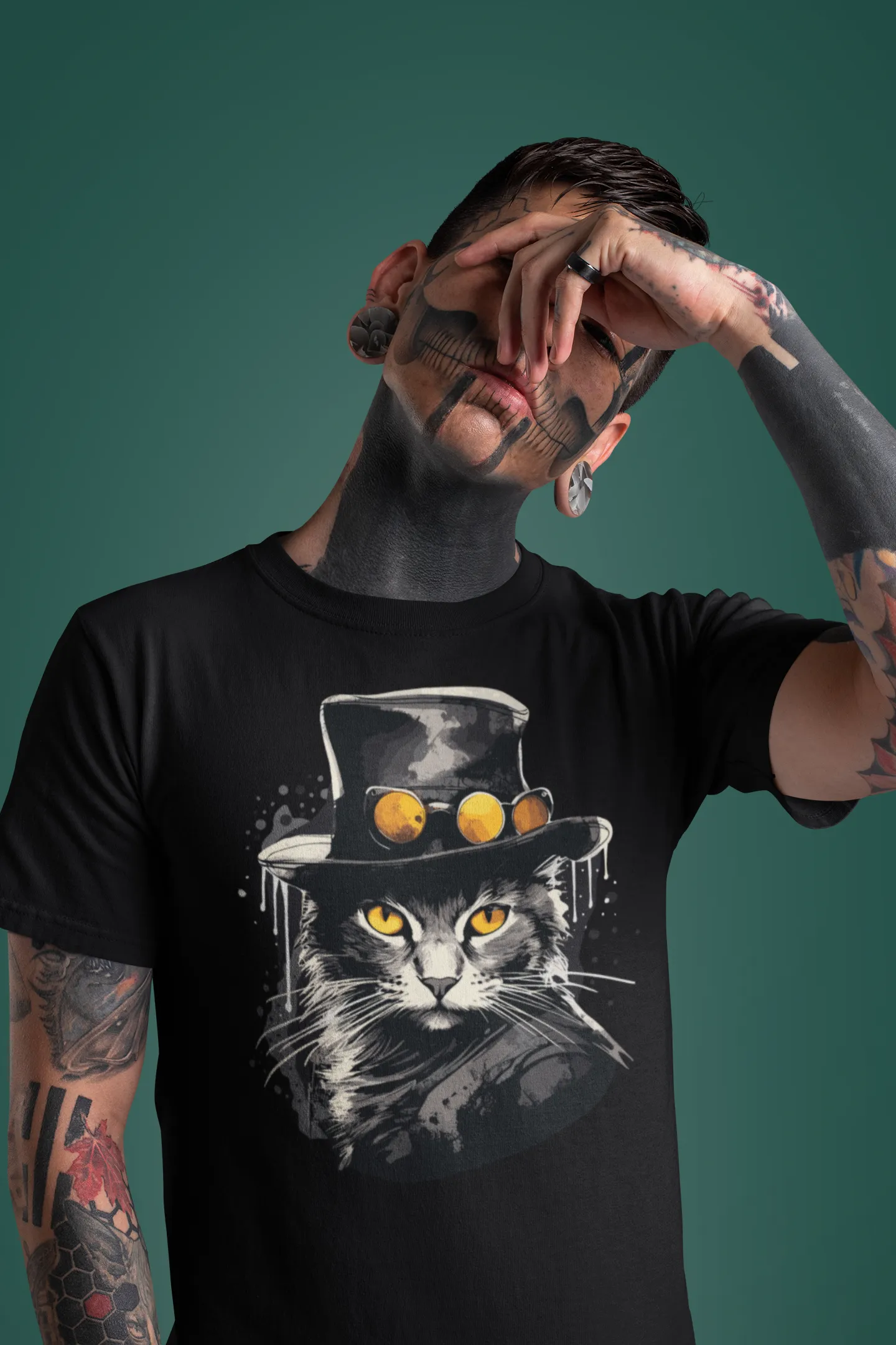 Herren T-Shirt mit Katzenmotiv "Bayou Cat"