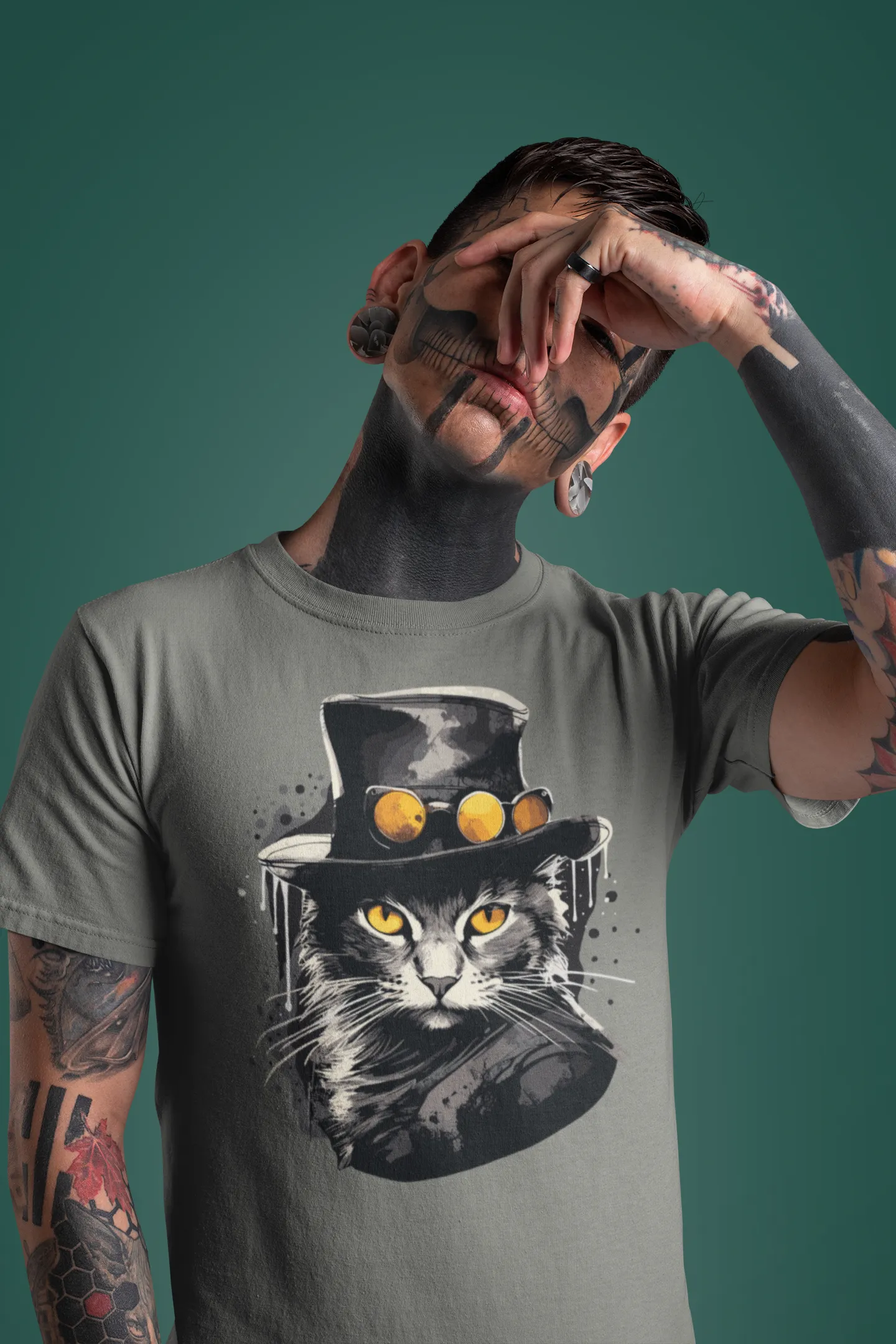 Herren T-Shirt mit Katzenmotiv "Bayou Cat"