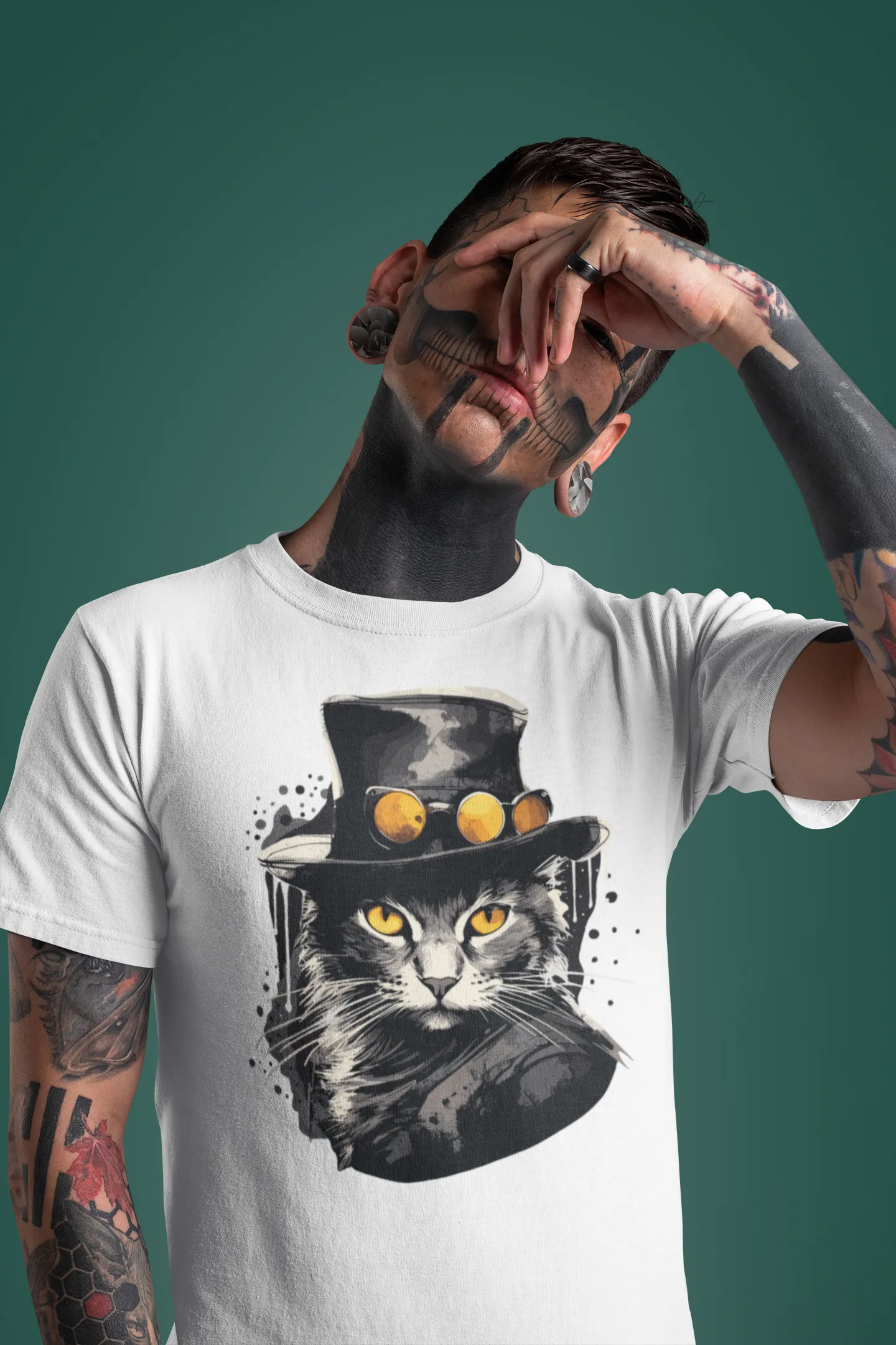 Herren T-Shirt mit Katzenmotiv "Bayou Cat"