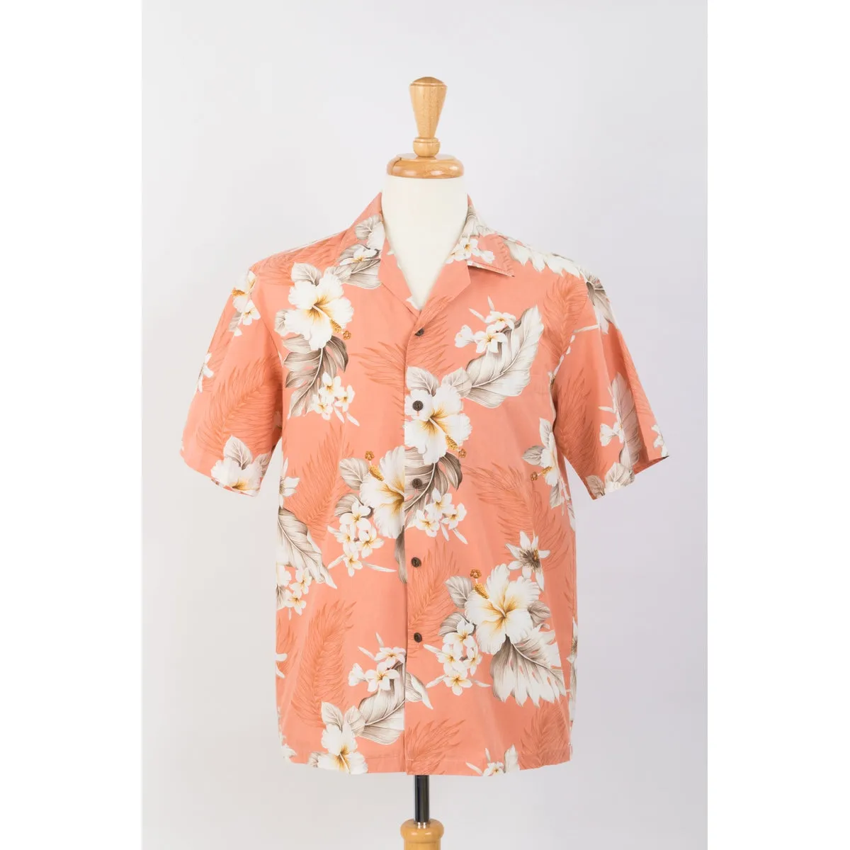 Hibiscus Cotton Aloha Shirt | Peach