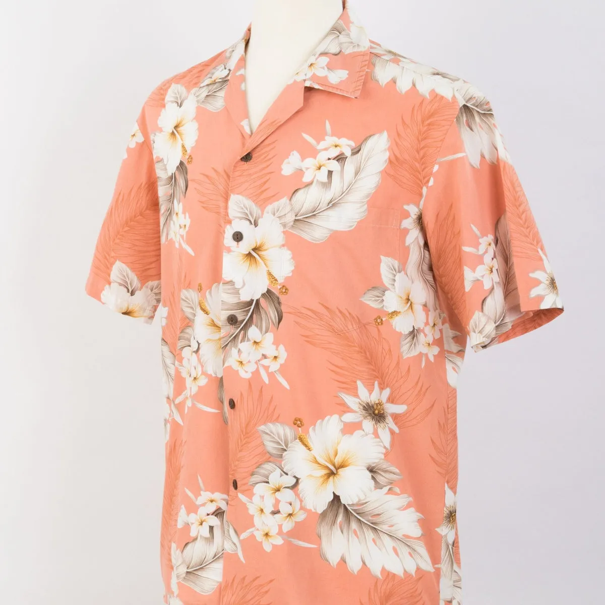 Hibiscus Cotton Aloha Shirt | Peach