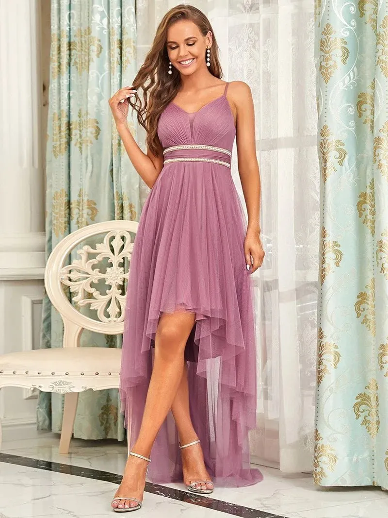 High-Low Tulle Plunging Neckline Formal Dress