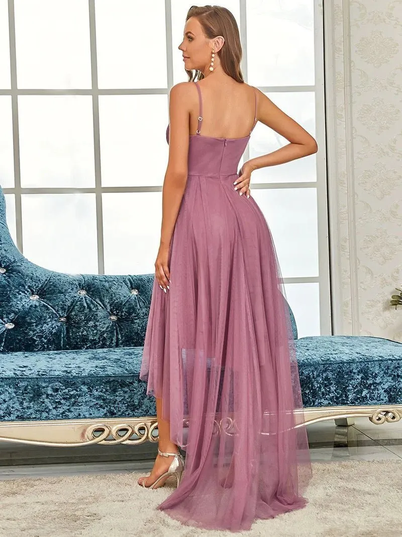 High-Low Tulle Plunging Neckline Formal Dress