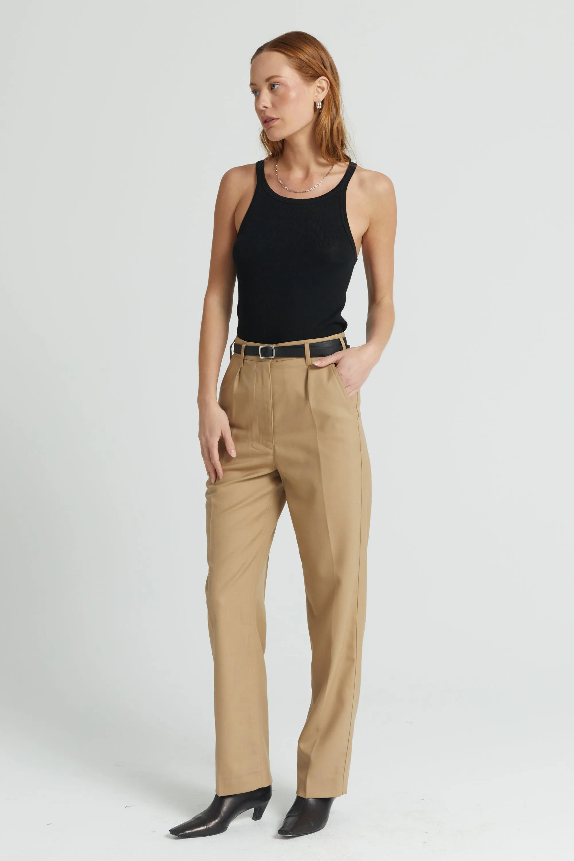 High Waisted Straight Leg Trousers