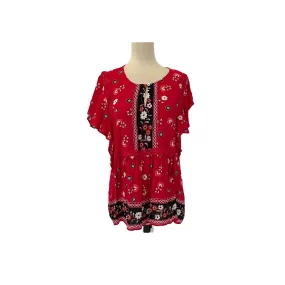 J.Jill Red Printed Peasant Blouse | Like New |