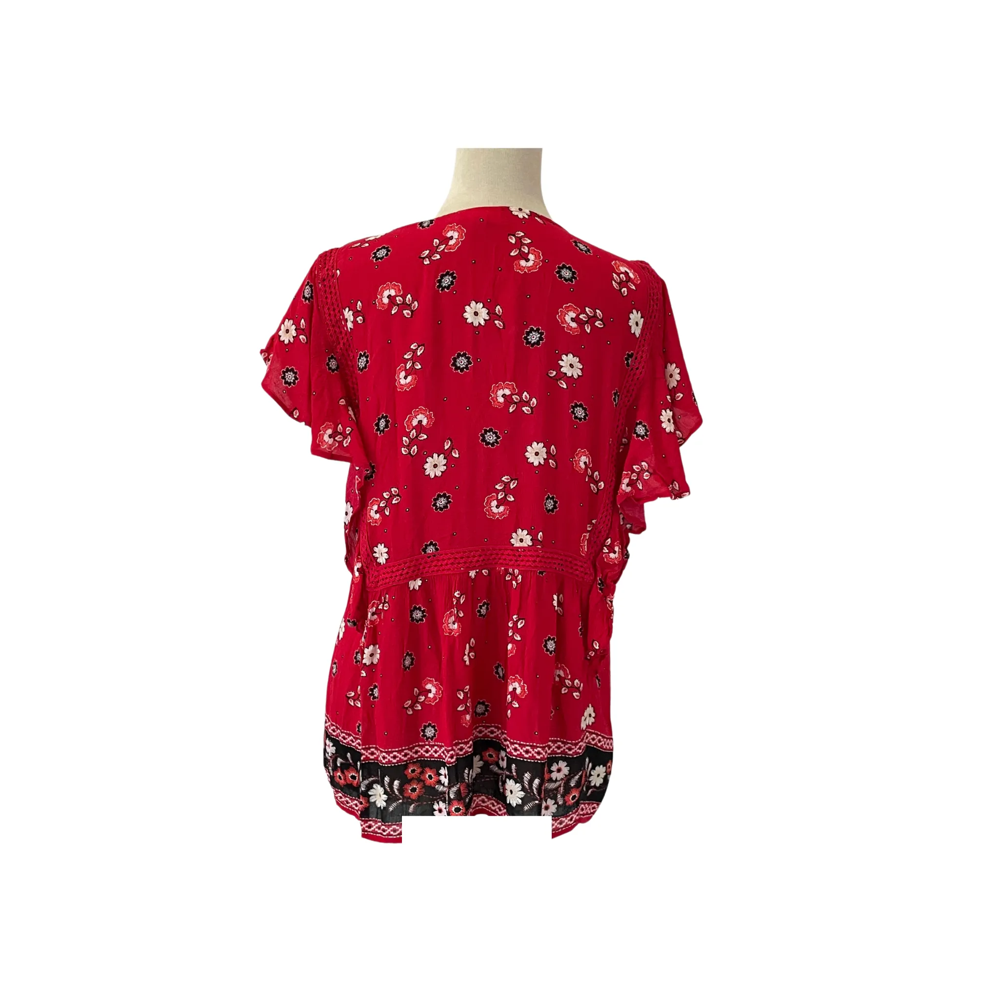 J.Jill Red Printed Peasant Blouse | Like New |