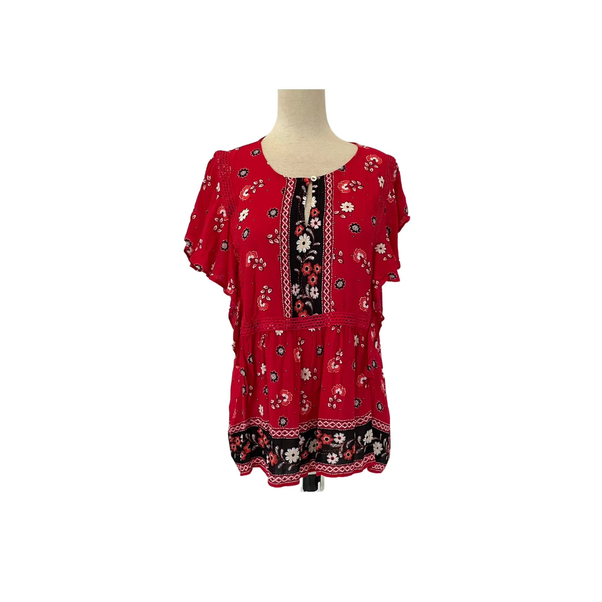 J.Jill Red Printed Peasant Blouse | Like New |