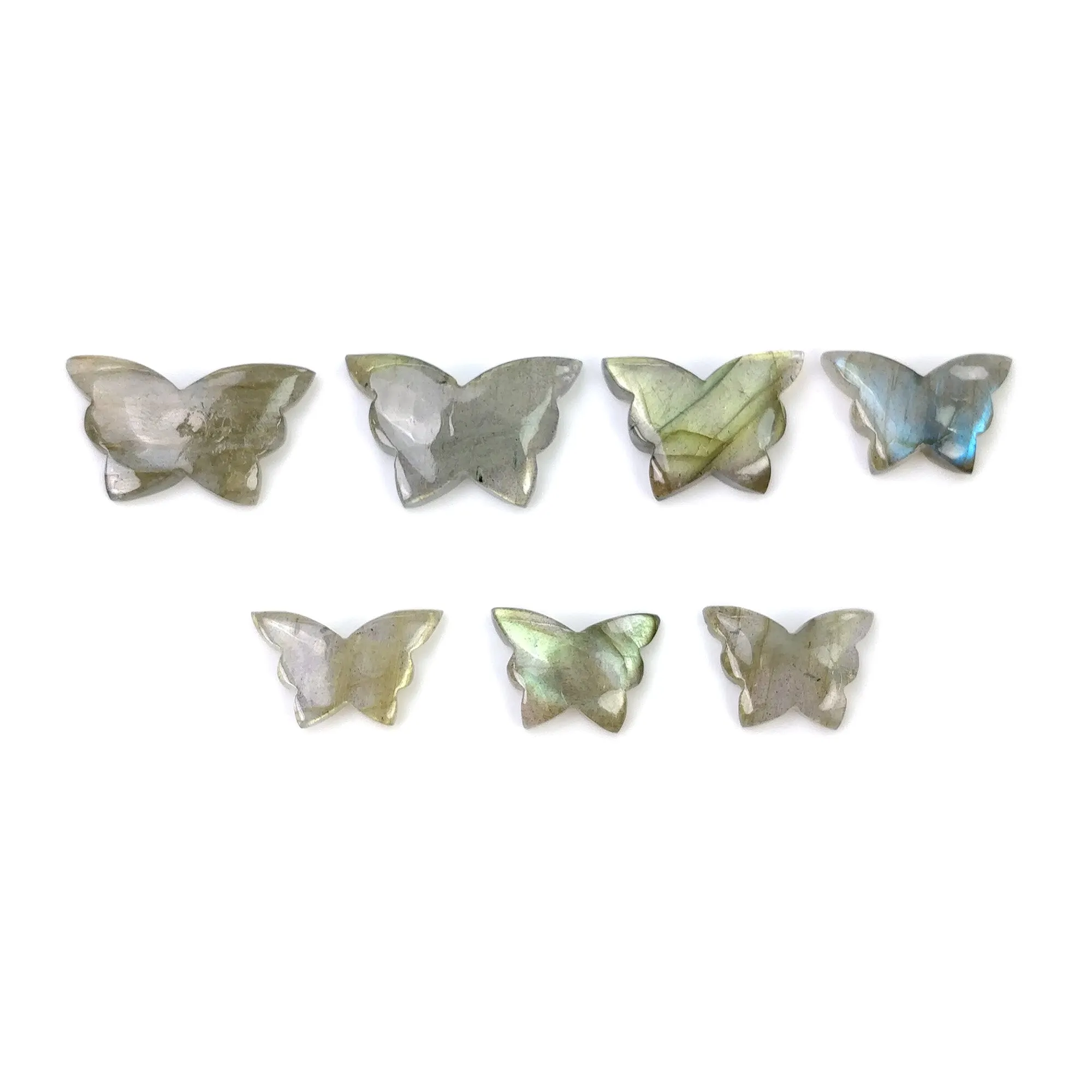 LABRADORITE Gemstone Carving : 34.00cts Natural Untreated Labradorite Gemstone Hand Carved Butterfly 12*10mm - 21*12mm 7pcs (With Video)