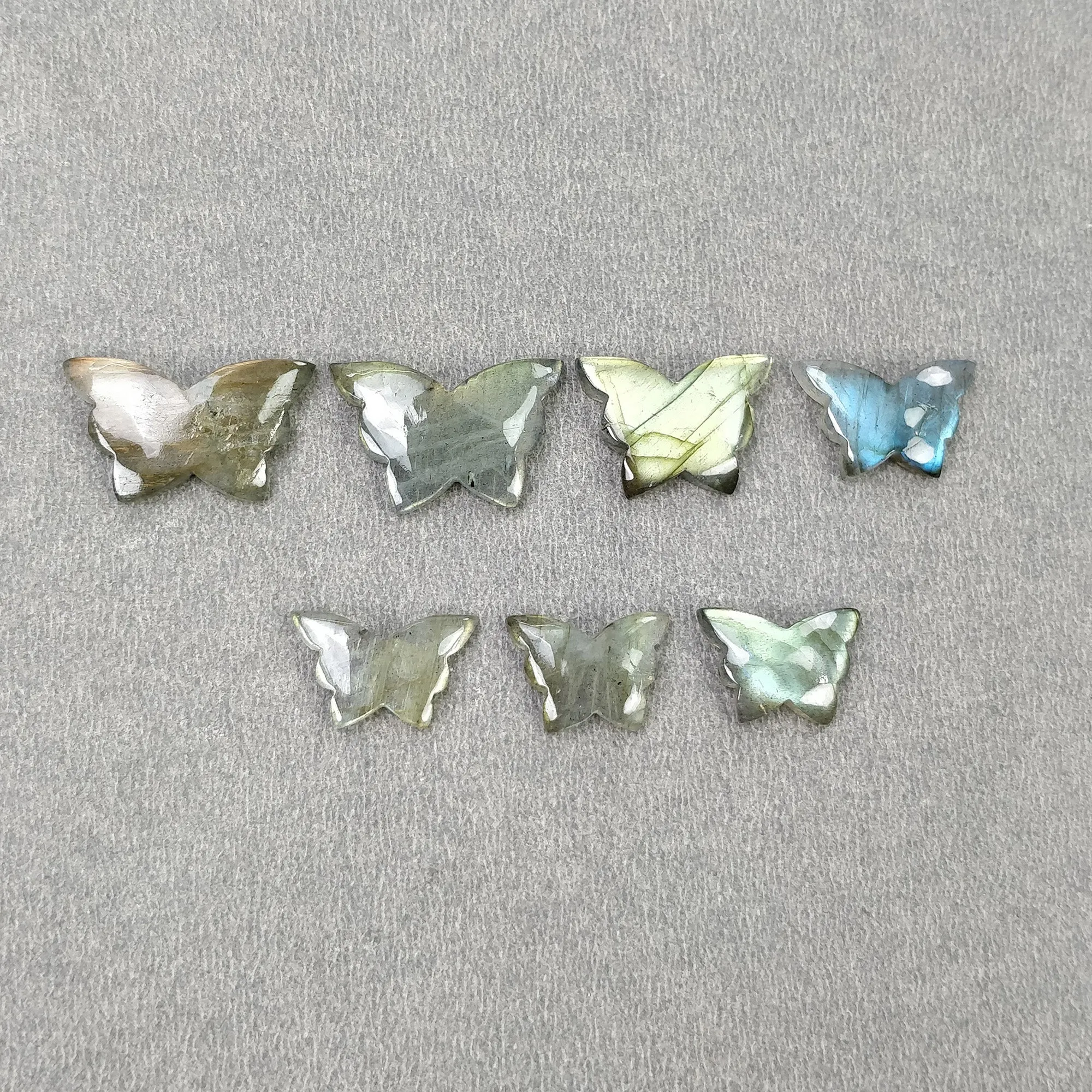 LABRADORITE Gemstone Carving : 34.00cts Natural Untreated Labradorite Gemstone Hand Carved Butterfly 12*10mm - 21*12mm 7pcs (With Video)