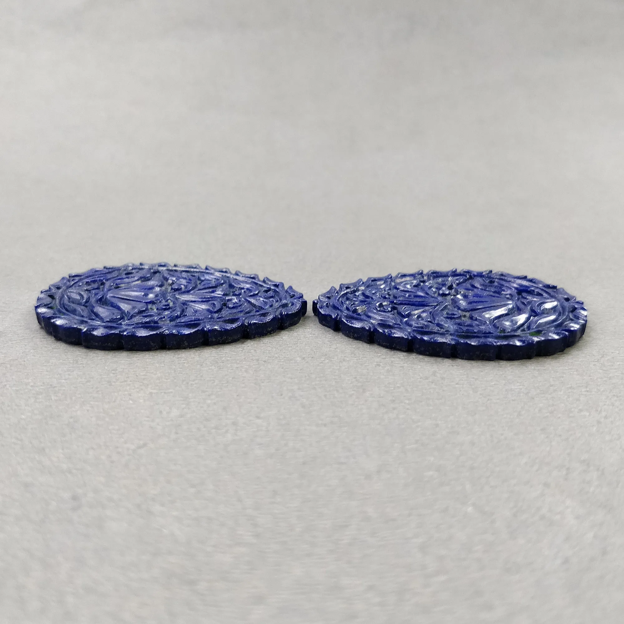 LAPIS LAZULI Gemstone Carving : 87.00cts Natural Untreated Blue Lapis Hand Carved Egg Shape 44*34mm Pair