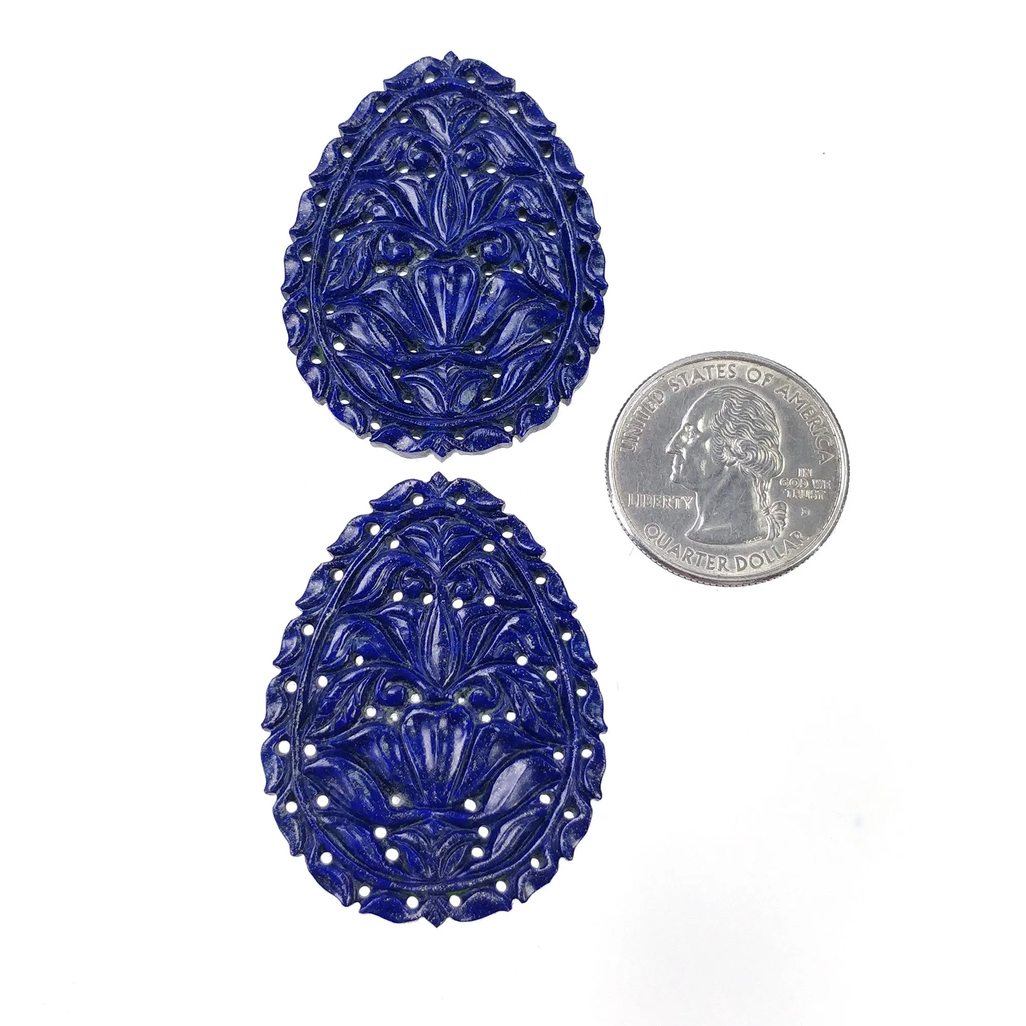 LAPIS LAZULI Gemstone Carving : 87.00cts Natural Untreated Blue Lapis Hand Carved Egg Shape 44*34mm Pair