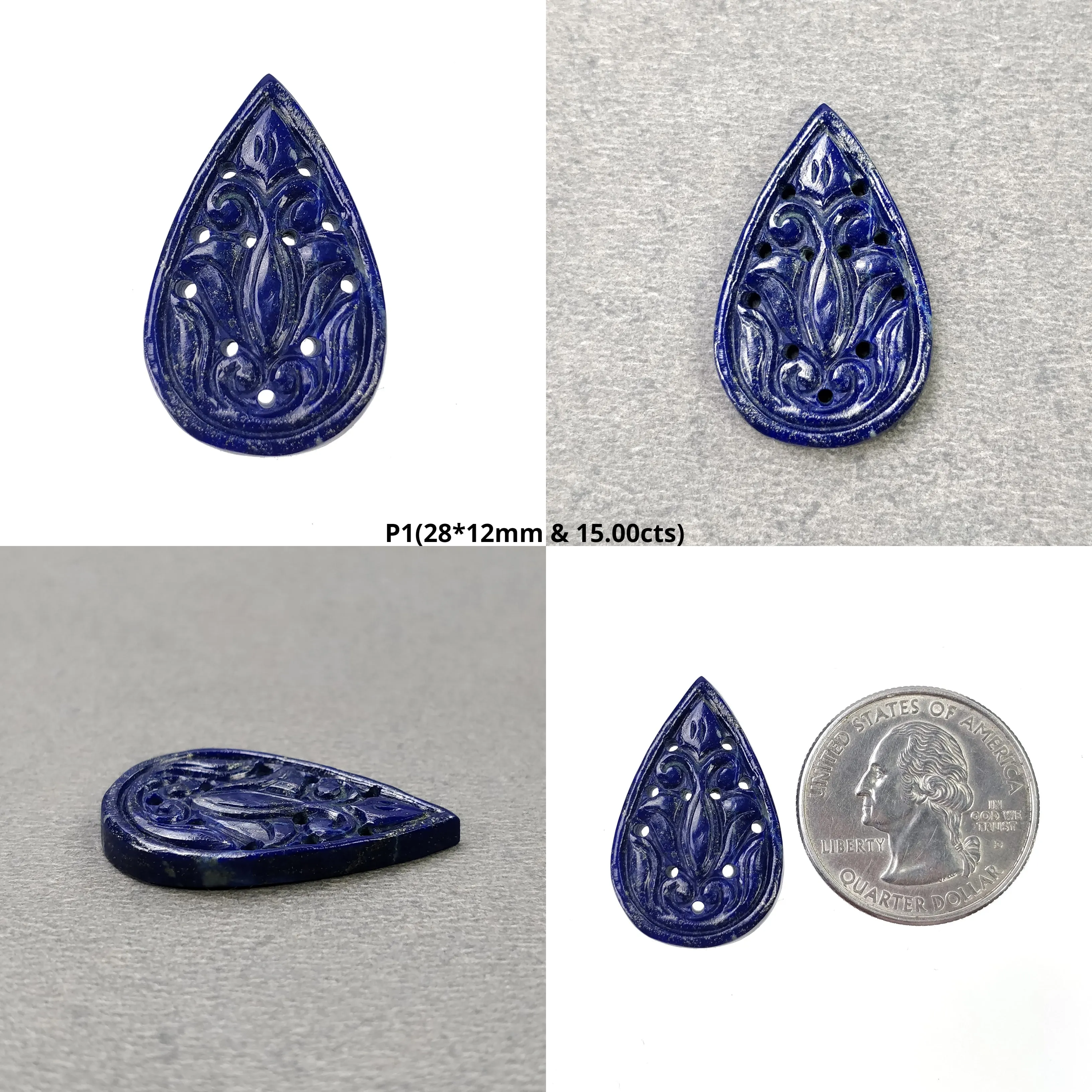 LAPIS LAZULI Gemstone Carving : Natural Untreated Blue Lapis Hand Carved Pear Shape 28*12mm - 31*20mm 1pc