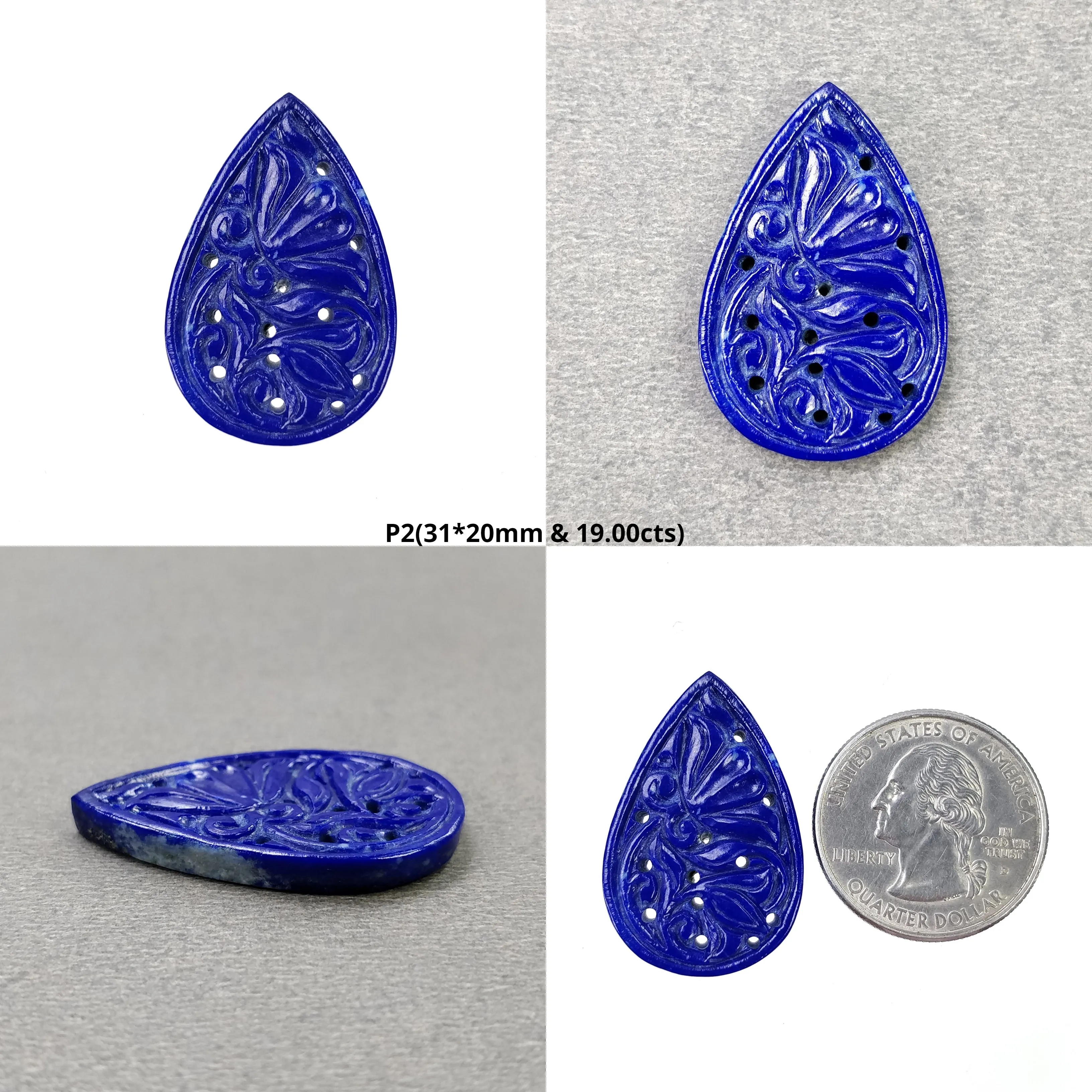 LAPIS LAZULI Gemstone Carving : Natural Untreated Blue Lapis Hand Carved Pear Shape 28*12mm - 31*20mm 1pc