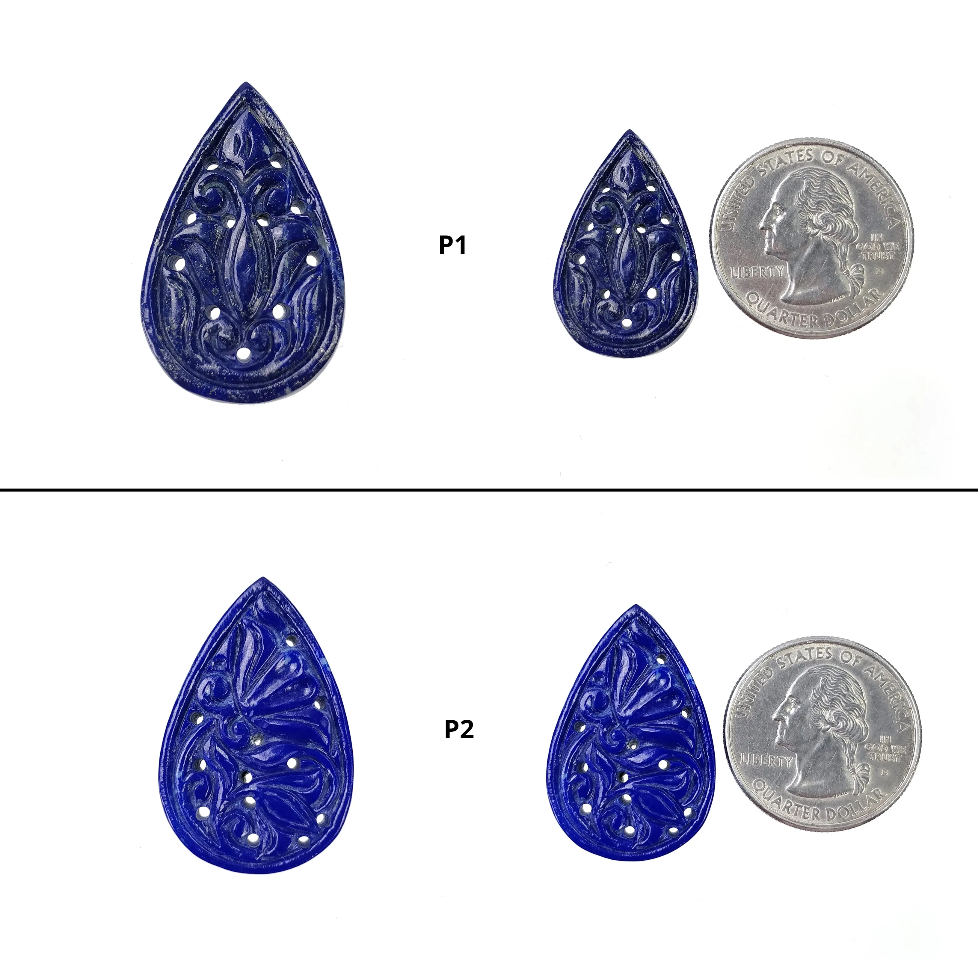 LAPIS LAZULI Gemstone Carving : Natural Untreated Blue Lapis Hand Carved Pear Shape 28*12mm - 31*20mm 1pc