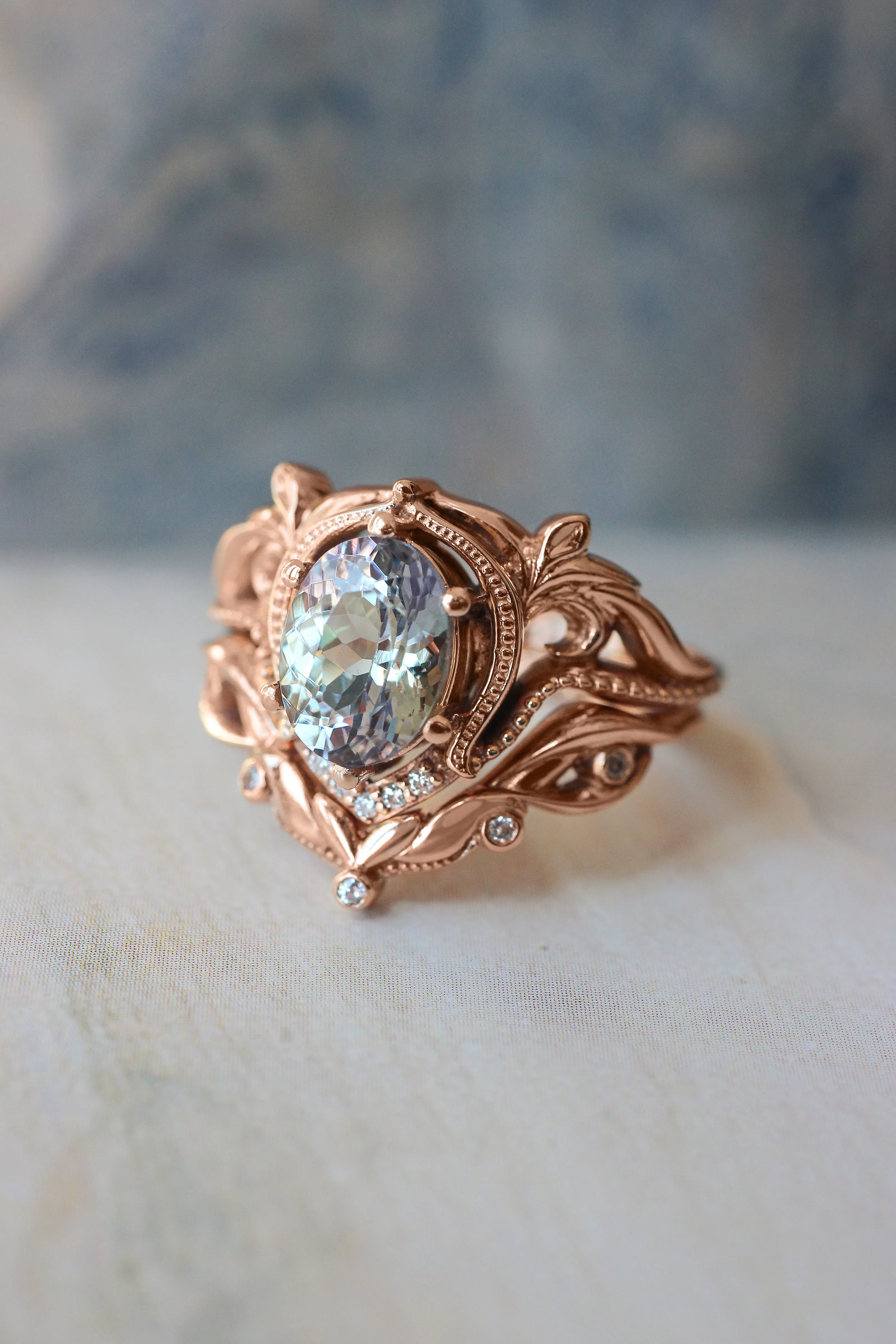 Lida big | custom bridal ring set for oval cut gemstone