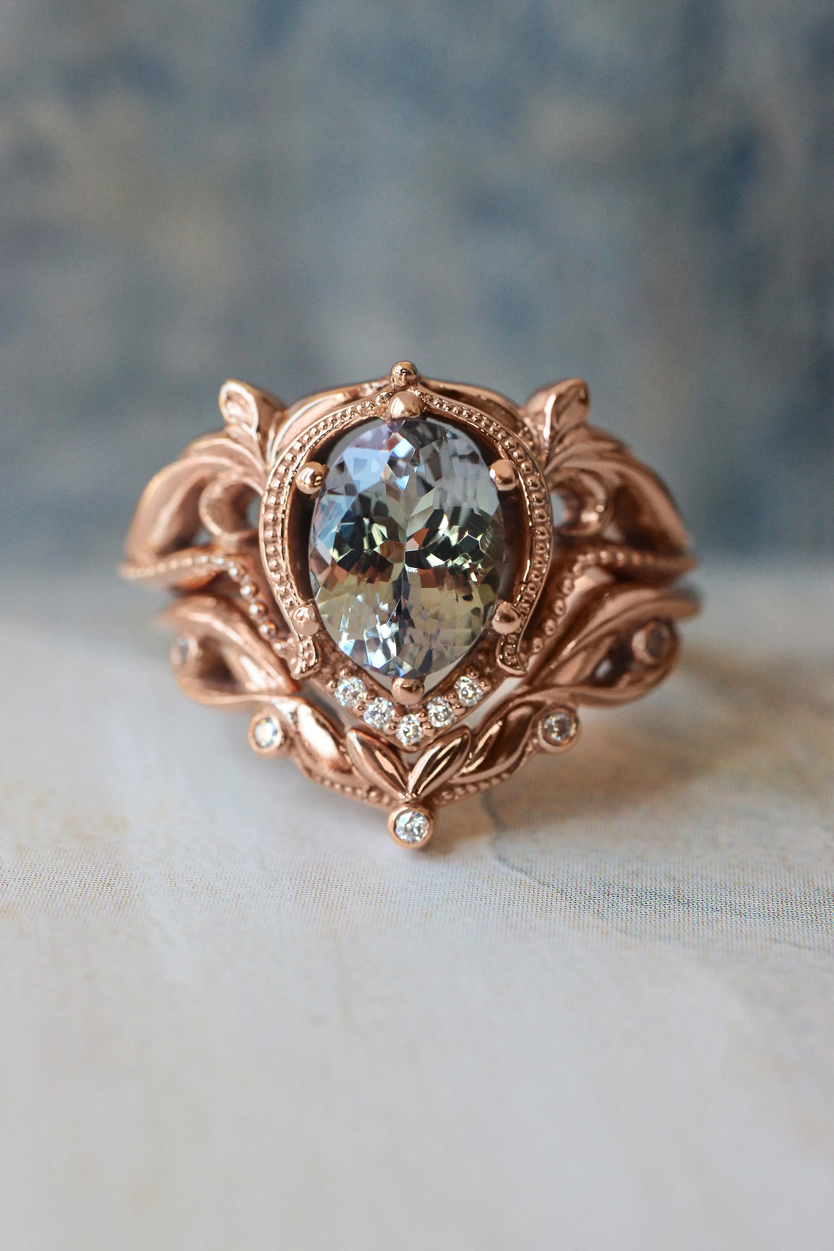 Lida big | custom bridal ring set for oval cut gemstone