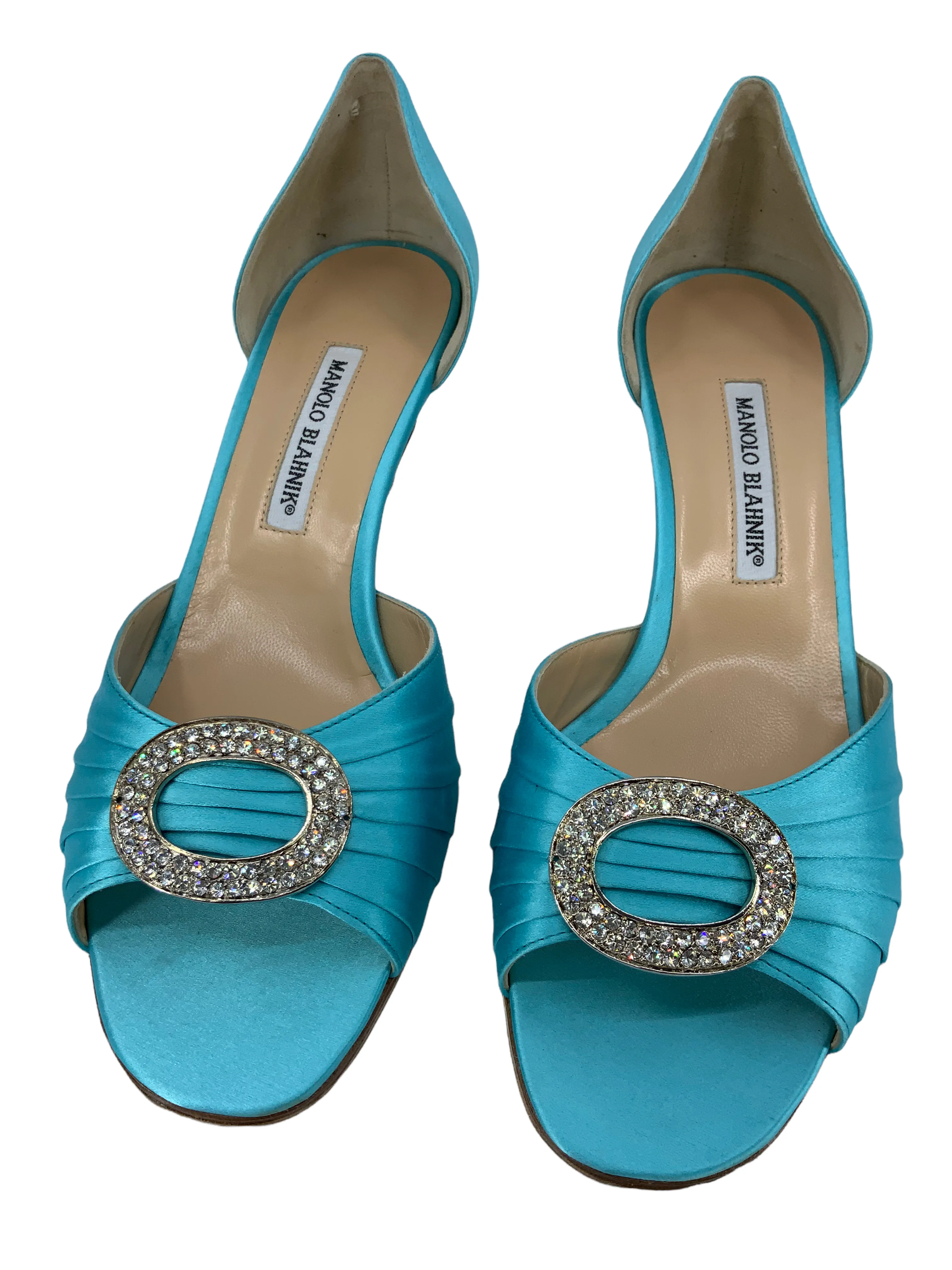 Manolo Blahnik Sedaraby Embellished Satin d'Orsay Pumps Size 10.5