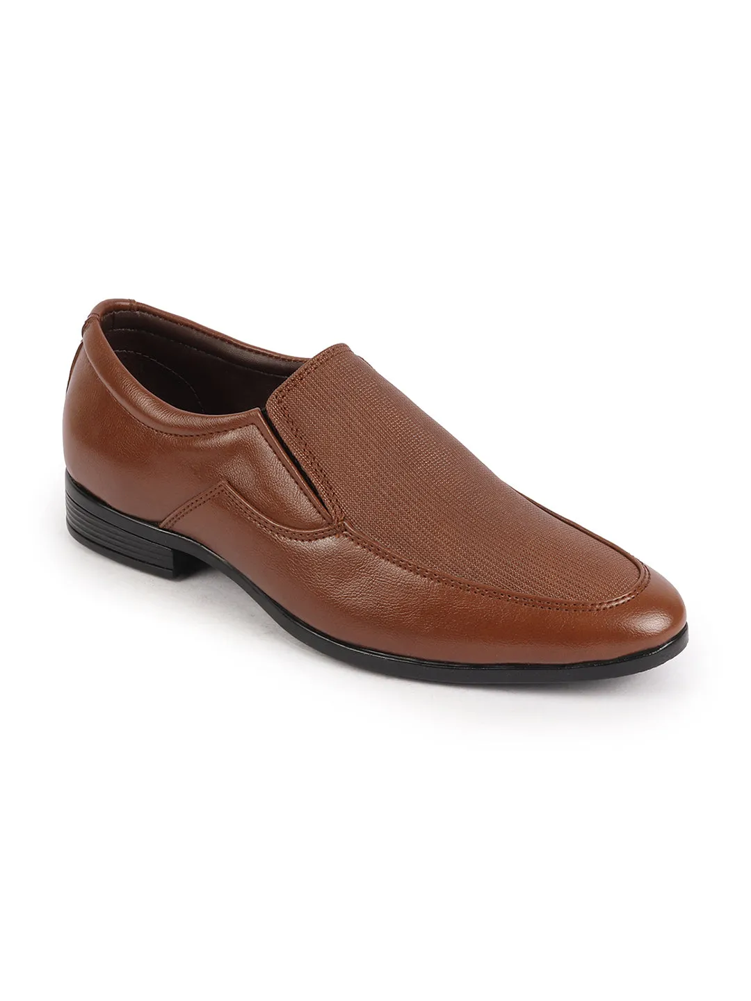 Men Tan Formal Office Meeting Textured Slip On Shoes