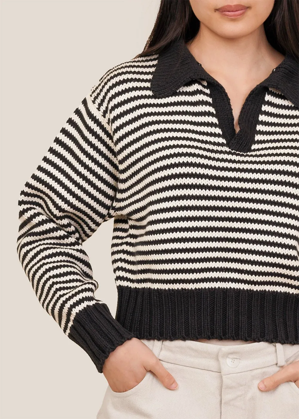 Micro Stripe Venezia Polo Sweater