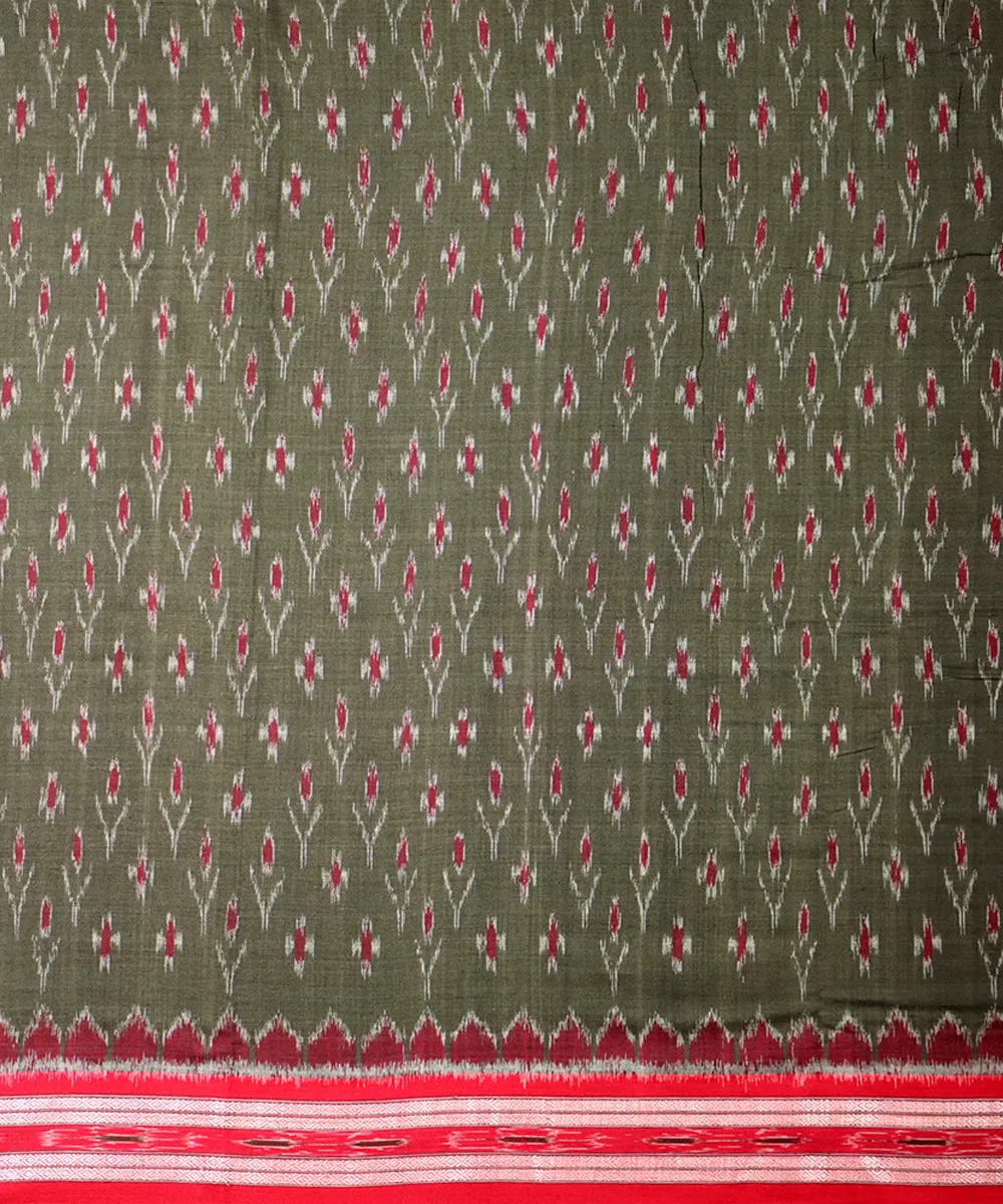 Moss green Red Cotton Handloom Nuapatna Saree