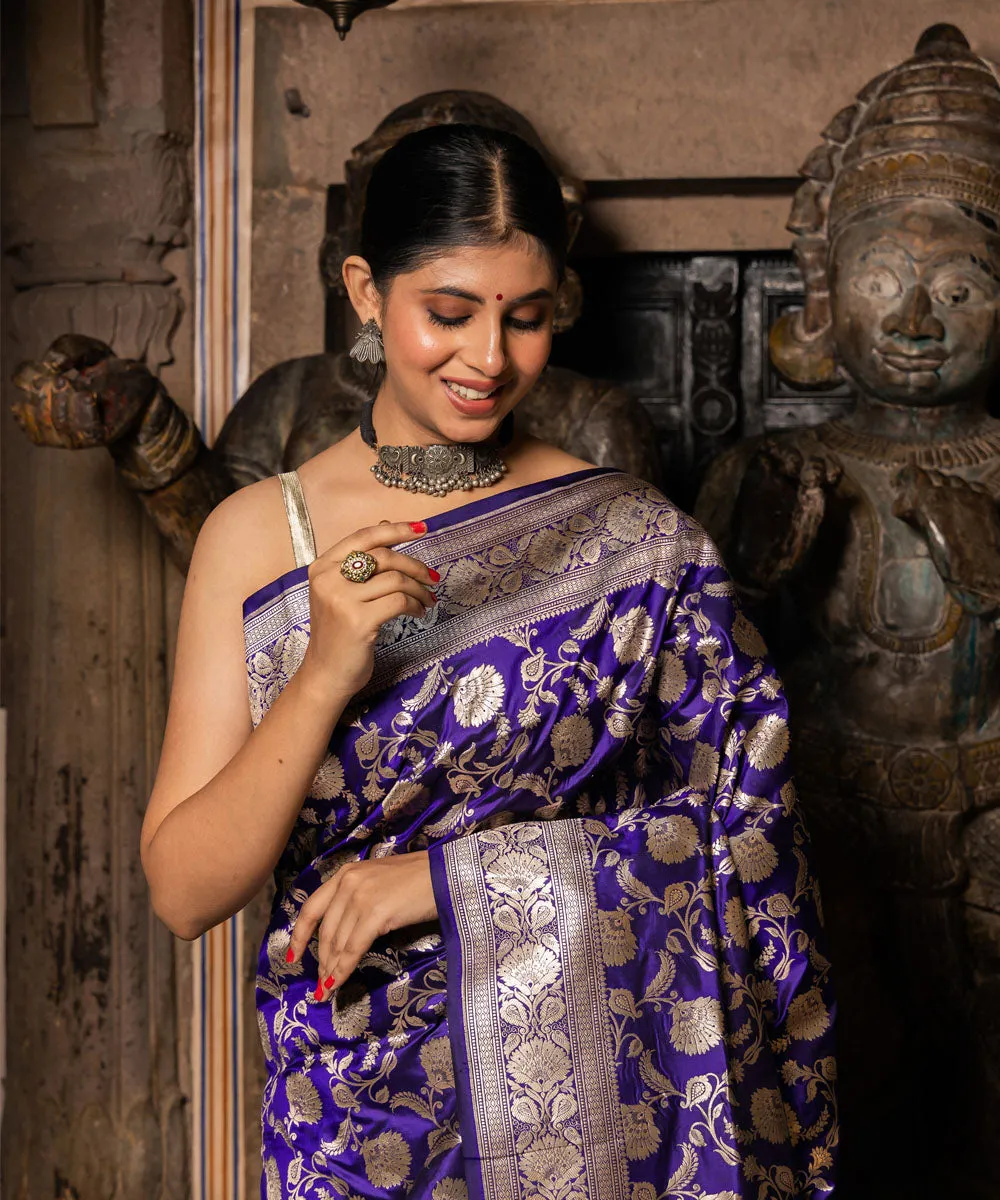 Navy blue banarasi handwoven silk saree