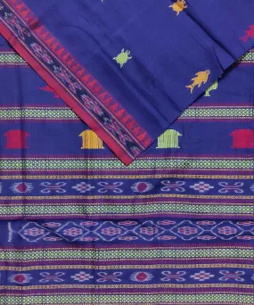 Navy blue red handloom cotton dongoria saree