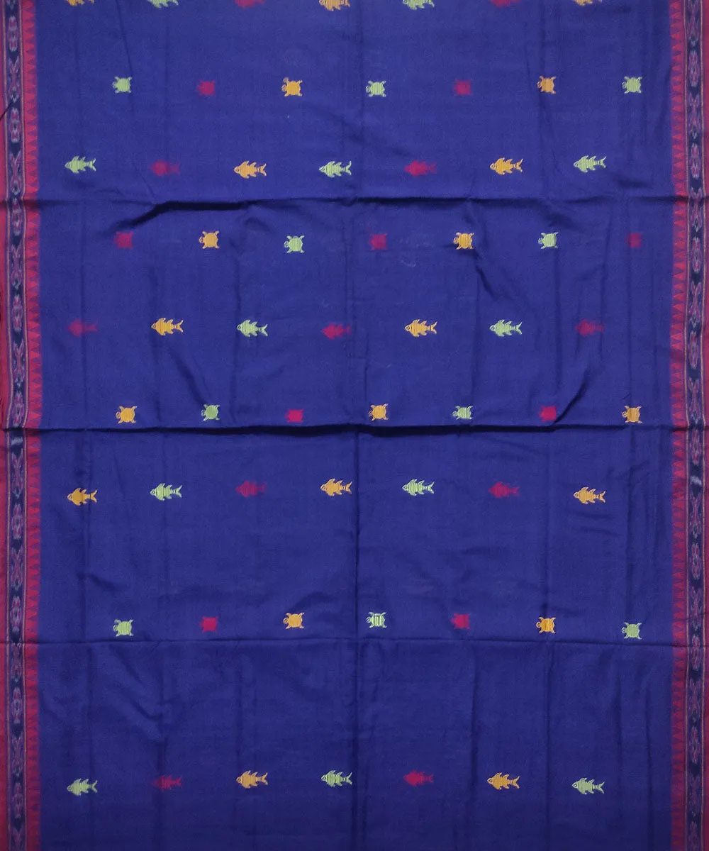 Navy blue red handloom cotton dongoria saree