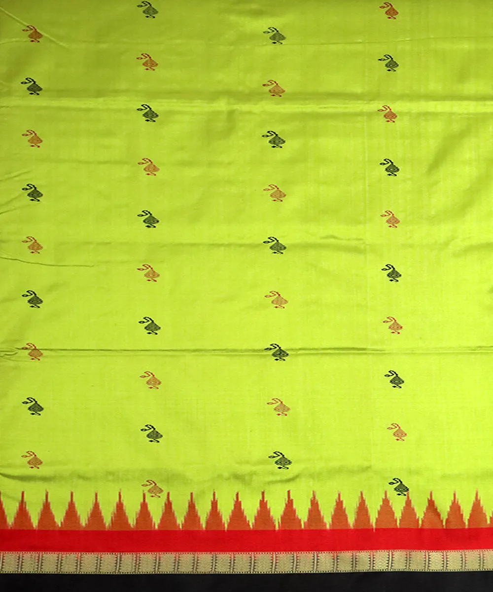 Olive green black silk handloom bomkai saree