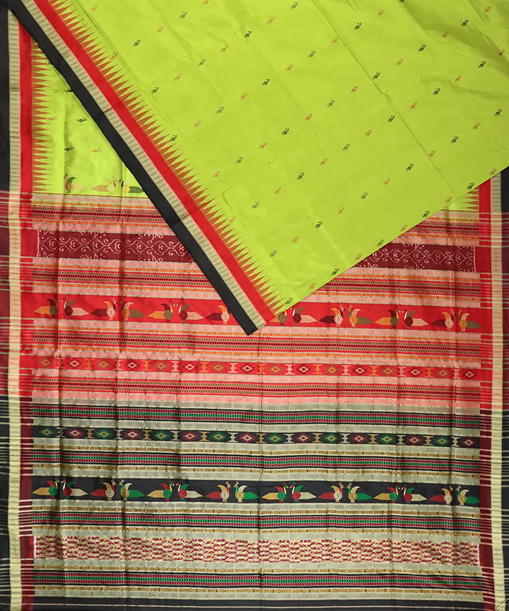 Olive green black silk handloom bomkai saree