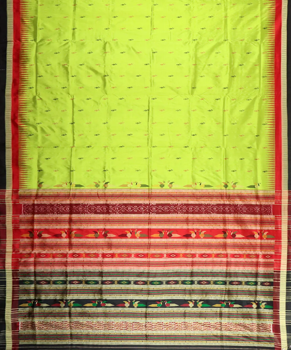 Olive green black silk handloom bomkai saree