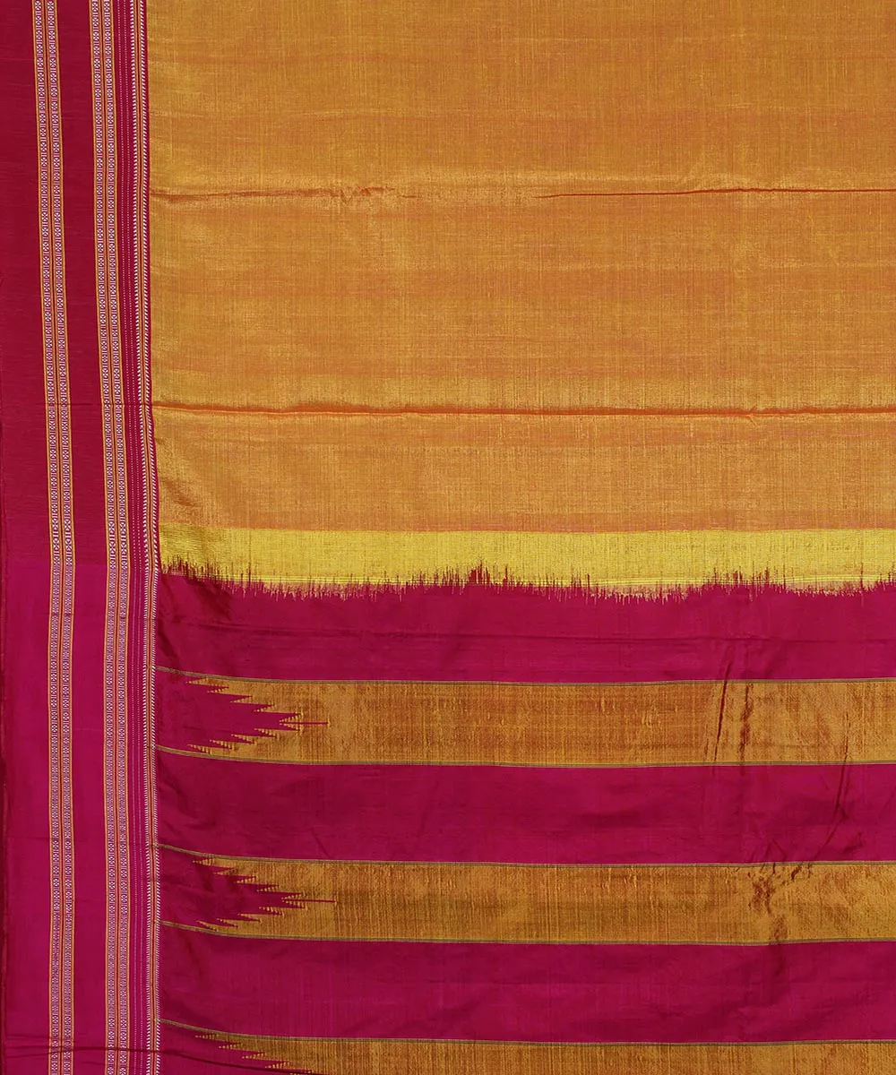 Orange pink gayatri border handwoven ilkal cotton art silk saree