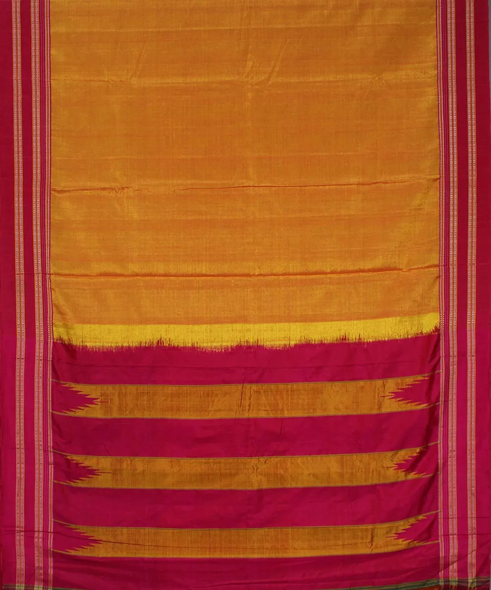 Orange pink gayatri border handwoven ilkal cotton art silk saree