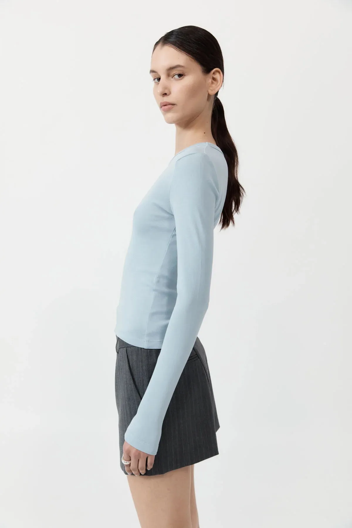 Organic Cotton Long Sleeve Top - Stone Blue