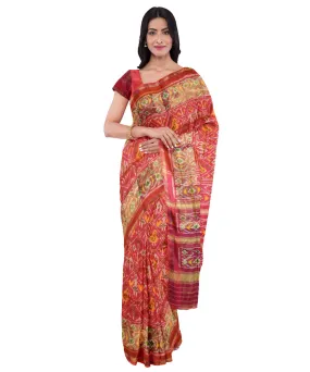 Peach yellow silk handloom patola saree