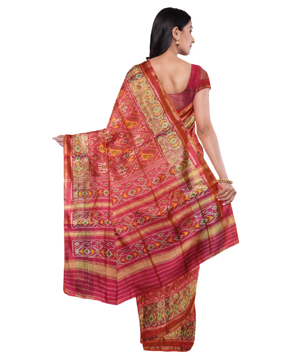 Peach yellow silk handloom patola saree