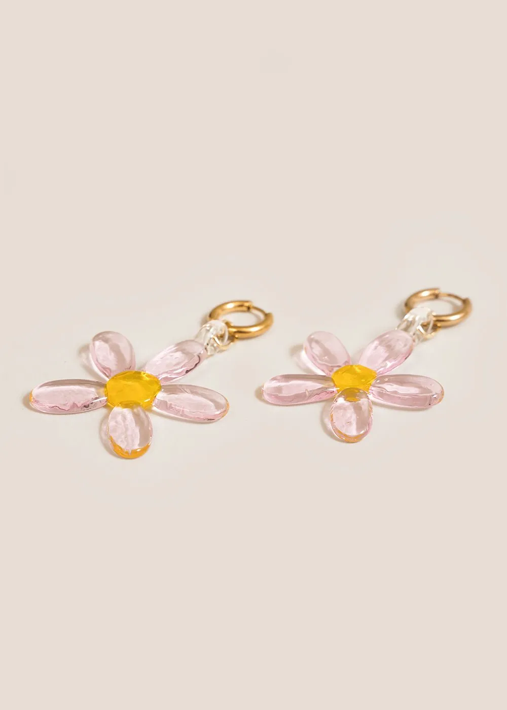 Pink Flower Hoop Earrings