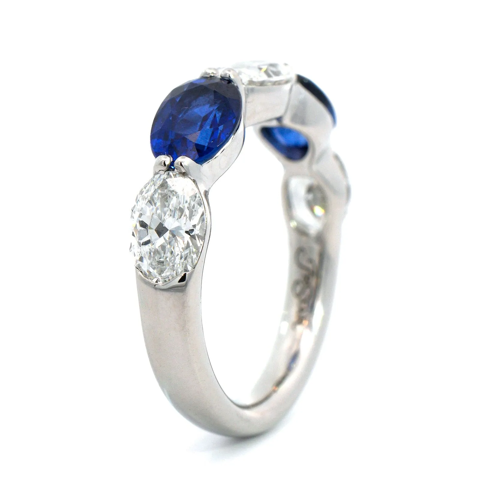 Platinum Shared Prong Alternating Oval Diamond and Sapphire Band