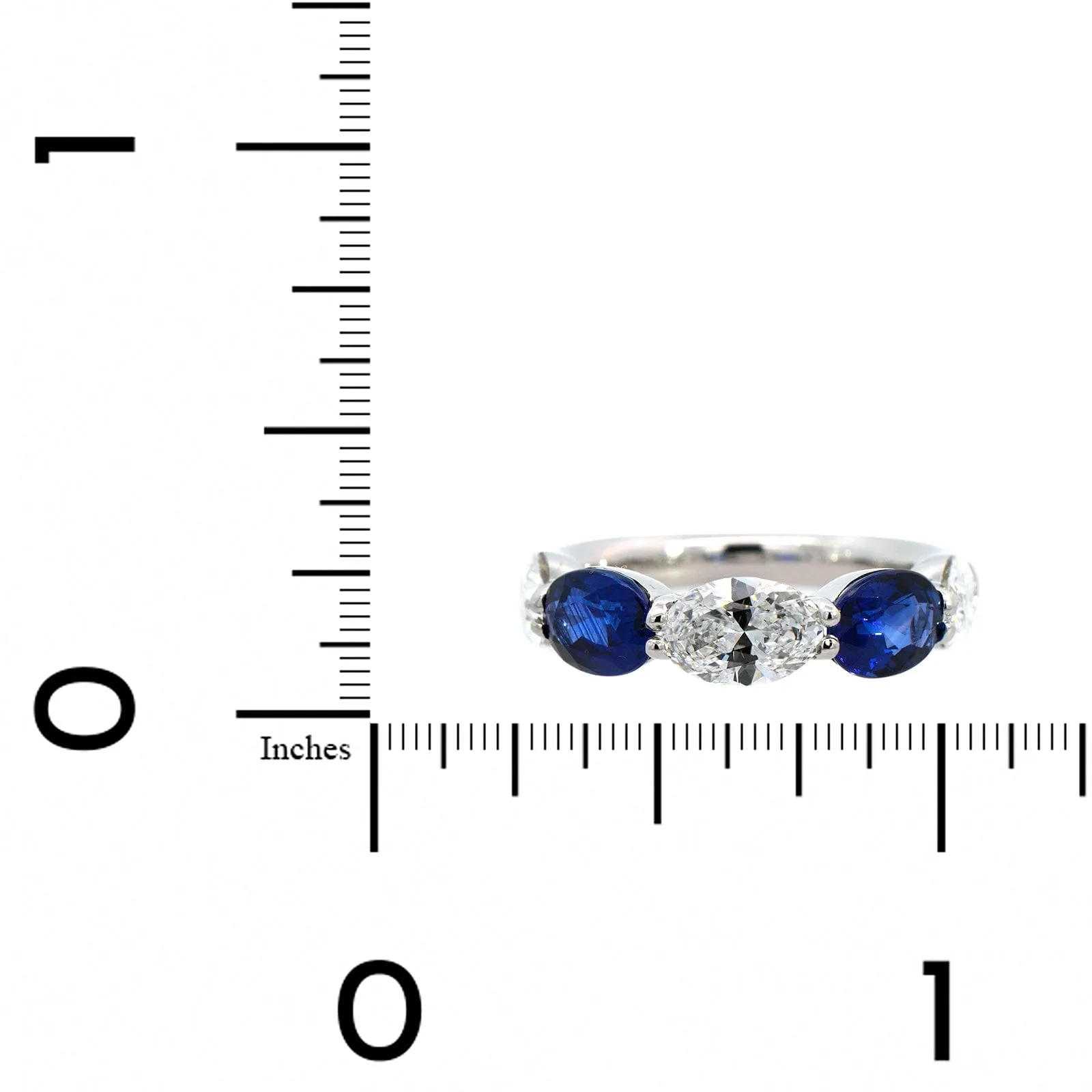 Platinum Shared Prong Alternating Oval Diamond and Sapphire Band