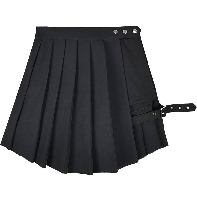 PUNK DARK LEG RING IRREGULAR PLEATED SKIRT BY61035